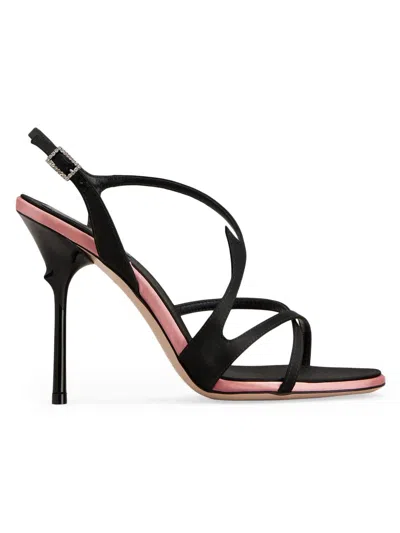 Roger Vivier Satin Stiletto Sandals Contrast Sole Strappy Open Toe In Black