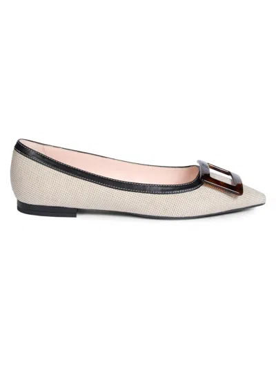 Roger Vivier Gommettine Linen And Leather Ballerina Flats In Neutral