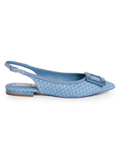 Roger Vivier Women's Gommettine Woven Geometric Cotton Ballerina Flats In Blue