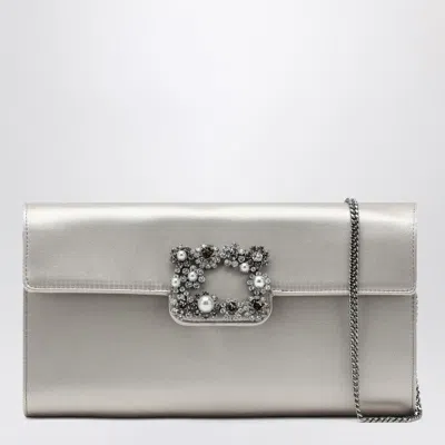 ROGER VIVIER WOMEN'S IVORY SATIN CLUTCH BAG WITH BUCKLE