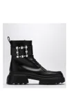Roger Vivier Leather Lace-up Booties With Jeweled Buckle