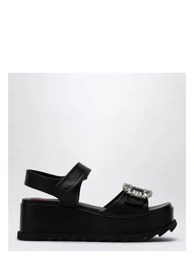 ROGER VIVIER WOMEN'S LEATHER SLIDY VIV WEDGE SANDALS