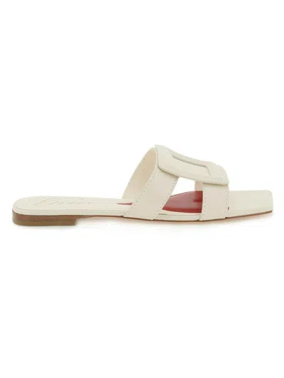 Roger Vivier Buckle Leather Sandals In White