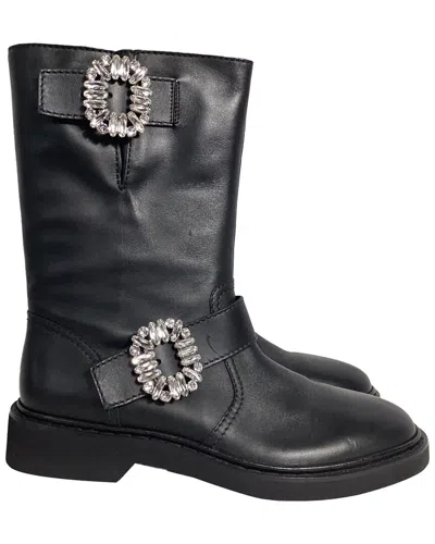 Roger Vivier Women's Leather Viv' Strass Mid-calf Boot (authentic Pre-loved) In Black