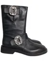 Roger Vivier Women's Leather Viv' Strass Mid-calf Boot (authentic Pre-loved) In Black