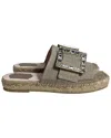 Roger Vivier Strass Espadrille Platform Slides In Beige Linen Canvas In Green