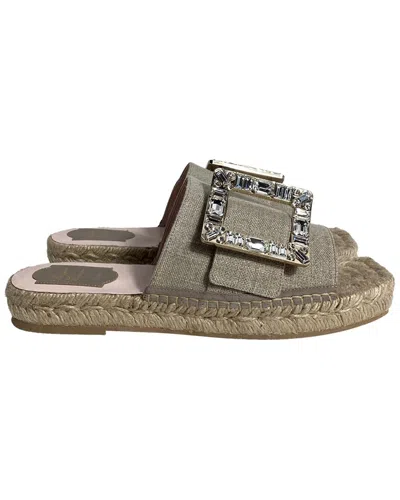 ROGER VIVIER ROGER VIVIER WOMEN'S LINEN STRASS ESPADRILLE PLATFORM SLIDE (AUTHENTIC PRE-  LOVED)