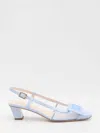 Roger Vivier Belle Vivier Buckled Patent-leather And Mesh Slingback Pumps In Blue