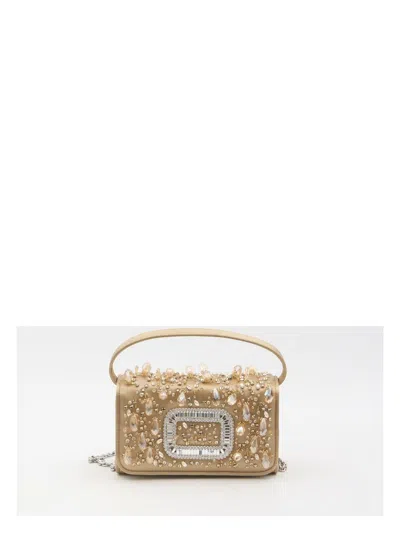 Roger Vivier Micro Pilgrim Chandelier Bag In Beige