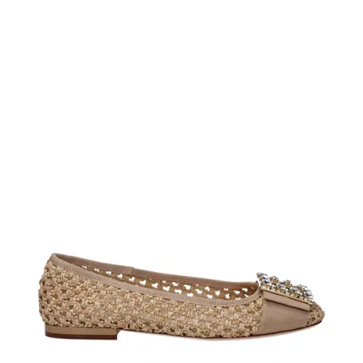 Roger Vivier Women's Raffia Beige Ballerina Flats In Brown