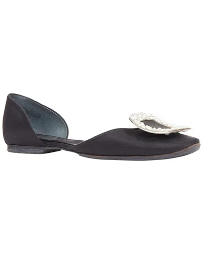 Pre-owned Roger Vivier Women's Satin Black Satin Crystal Flat (authentic Pre-loved)