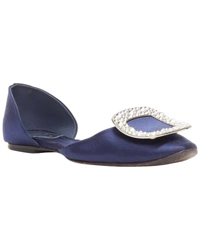 Pre-owned Roger Vivier Women's Satin Chips Strass Satin Crystal Square Buckles Flat Shoe (authentic Pre-loved)