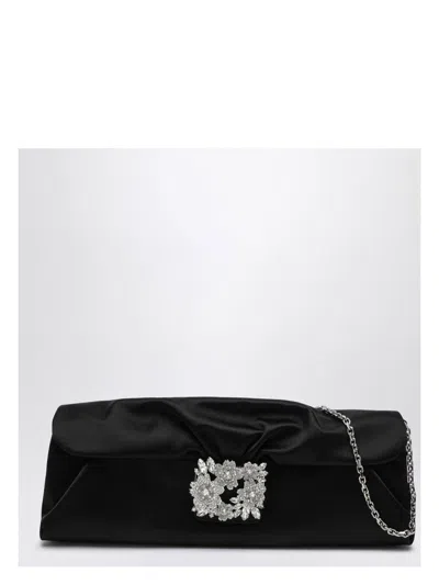 Roger Vivier Women's Satin Efflorescence Clutch Bag With Buckle In Black