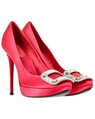 Pre-owned Roger Vivier Women's Satin Fragola Buckle Pump (authentic Pre-loved) In Red
