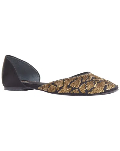 Pre-owned Roger Vivier Women's Satin Gold Sequin Ballerina Flat (authentic Pre-loved)