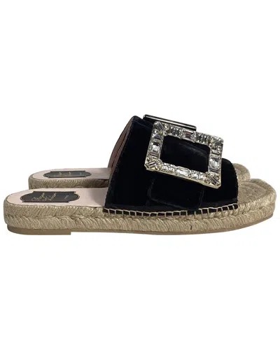 Roger Vivier Women's Satin Velvet Strass Espadrille Platform Slide, Size Eu |  39 (authentic Pre-lov