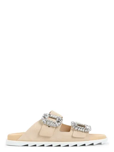 ROGER VIVIER WOMEN'S SLIDY STRASS BUCKLE SANDALS