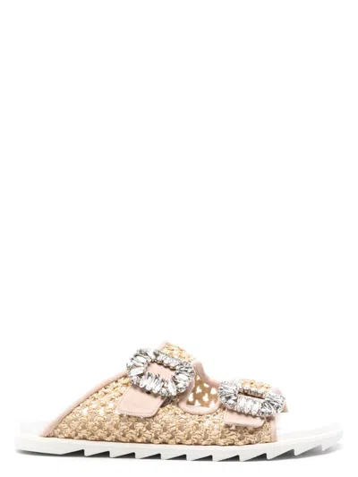 ROGER VIVIER WOMEN'S SLIDY VIV RAFFIA SANDALS