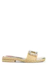 Roger Vivier Crystal Buckle Braided Raffia Espadrilles In Nude & Neutrals