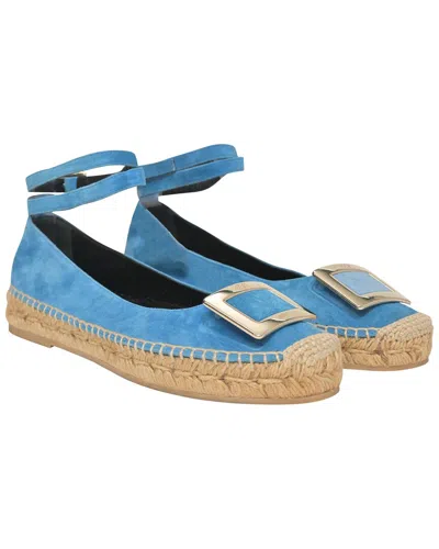 Pre-owned Roger Vivier Women's Suede Ankle Strap Espadrille (authentic Pre-loved) In Blue