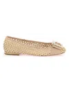 Roger Vivier Tres Vivier Raffia Strass Ballerina Flats In Beige