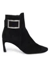 Roger Vivier Black Trompette Suede Ankle Boot In Multi