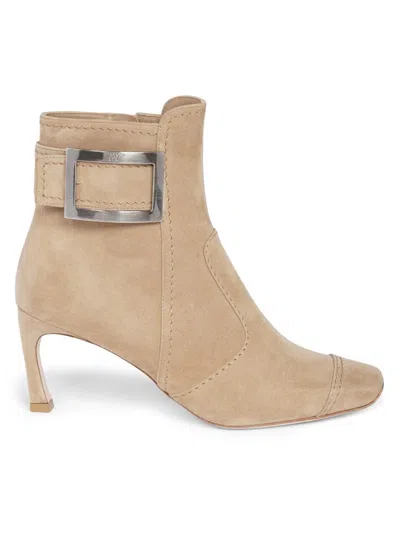 Roger Vivier Women's Trompette 70mm Suede Booties In Neutral