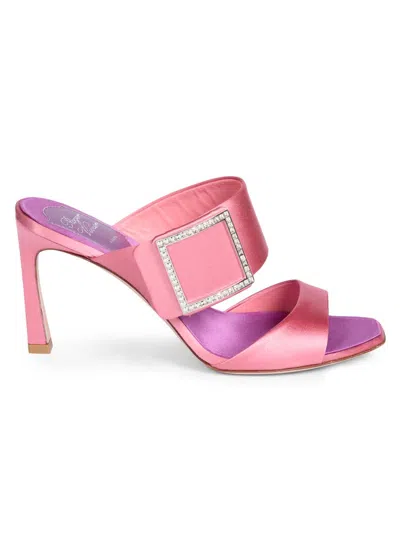 Roger Vivier 85mm Trompette Strass Satin Mules In Multi