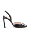 Roger Vivier Trompette Metal Buckle Slingback Pumps In Patent Leather In Black