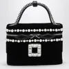 Roger Vivier Mini Velvet Vanity Handbag With Beads And Rhinestone Buckle In Black