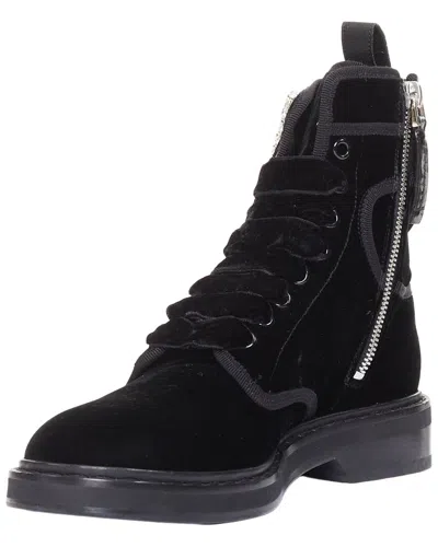 Pre-owned Roger Vivier Women's Velvet Viv Rangers Crystal Buckle Combat Boot (authentic  Pre-loved)
