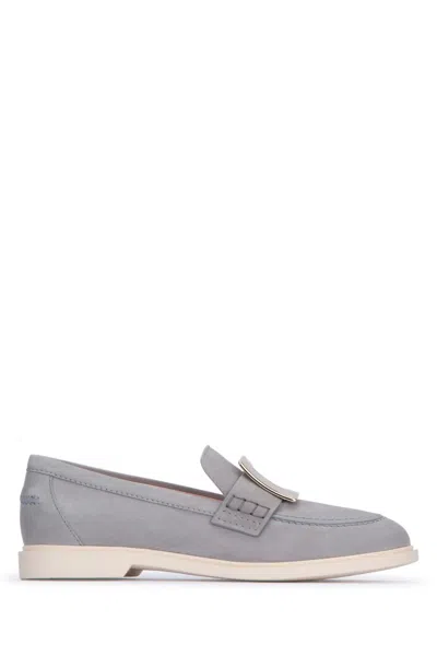 Roger Vivier Summer Square-buckle Suede Loafers In Gray