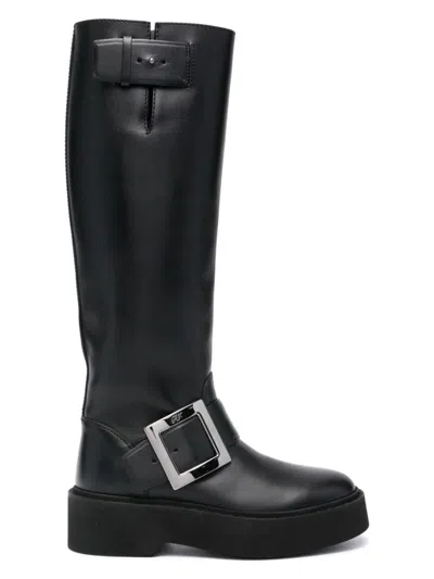 ROGER VIVIER WOMEN'S VIV RANGERS HIGH LEATHER BOOTS