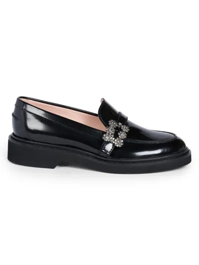 Roger Vivier Women's Viv Rangers Strass 25mm Patent Leather Loafers In Black