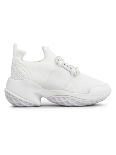 Roger Vivier Viv' Run White Trainers In Technical Fabric With Rhinestone Buckle In Bianco