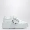 Roger Vivier White Viv Skate Sneakers With Rhinestone Buckles In White