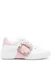 Roger Vivier White Viv' Skate Strass Buckle Sneakers In Soft Leather In Multi
