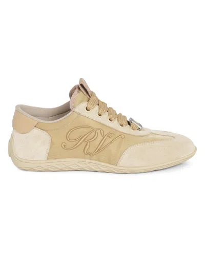 Roger Vivier Viv Low-top Canvas And Suede Sneakers In Brown
