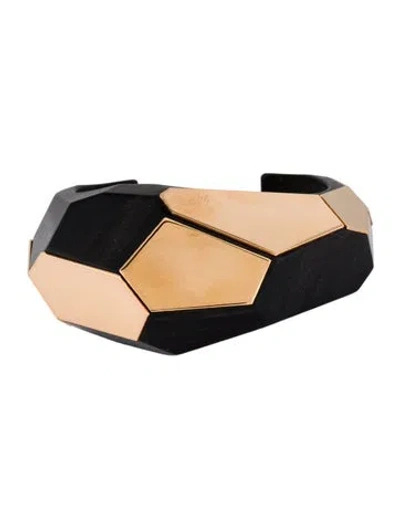 Pre-owned Roger Vivier Wood Geometric Cuff Bracelet, 6" In Multicolor