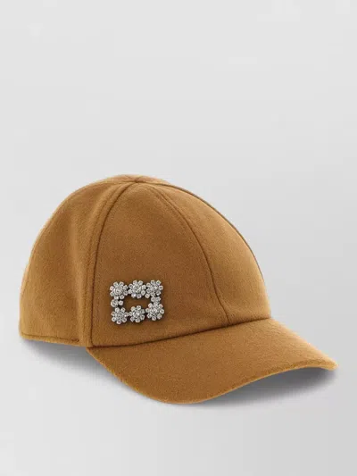 Roger Vivier Wool Cashmere Crystal Embellished Baseball Cap In Brown