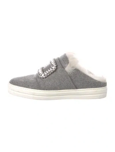 Pre-owned Roger Vivier Wool Colorblock Pattern Mules In Gray