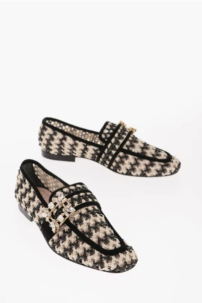 Roger Vivier Woven Raffia Loafers With Jeweled Buckle In Multi
