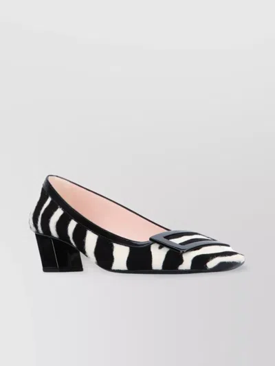 Roger Vivier Zebra Print Block Heel Square Toe Pumps In Black