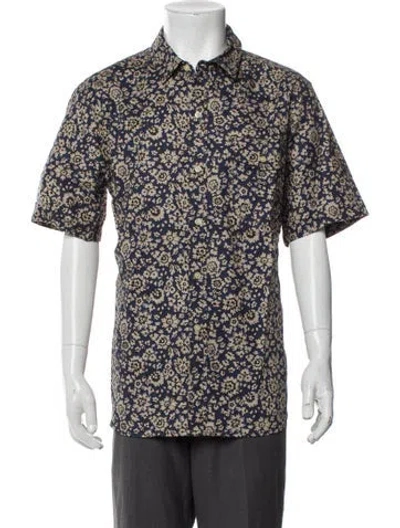 Pre-owned Rogue Territory Floral Print Short Sleeve Shirt In Blue