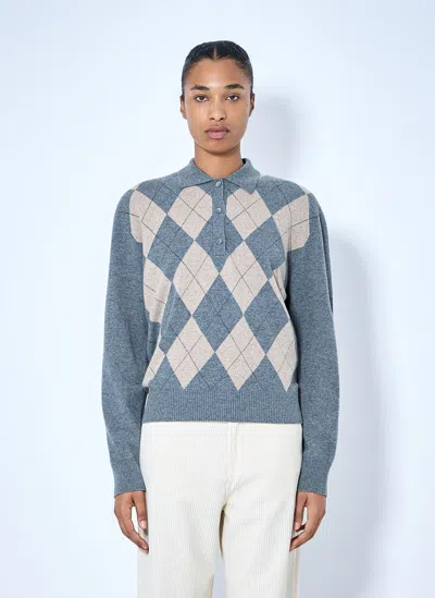 Rohe Argyle Mouliné Polo In Gray