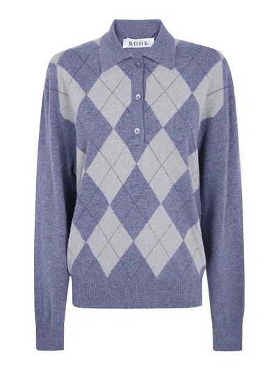 Rohe Argyle Mouline Polo In Grey