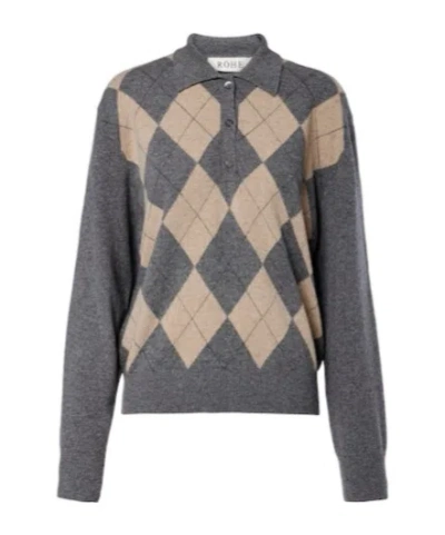 Rohe Argyle Wool-blend Polo Sweater In Gray