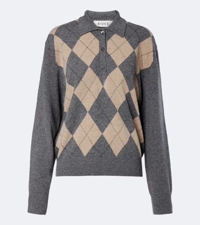 Rohe Róhe Argyle Wool-blend Polo Sweater In Gray