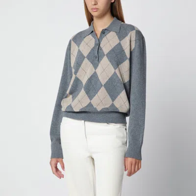 Rohe Argyle Wool-blend Polo Top With Mini Design Details In Blue
