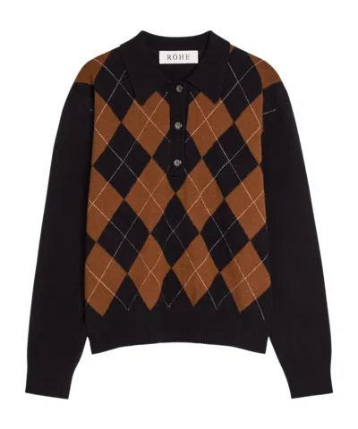 Rohe Argyll Wool Polo Jumper In Black